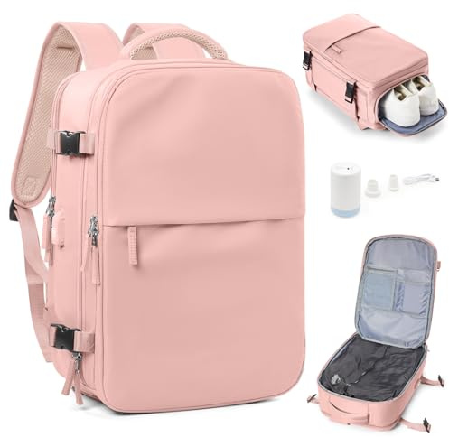 suradar Mochila Viaje Vacio con Bomba Mochila al Vacío Travel Backpack Bolsa de Cabina Avion 45x36x20 para EasyJet Equipaje de Mano con Sistema Compresion para Hombre y Mujer Rosa