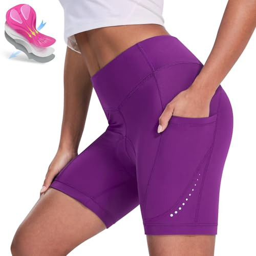 Nepest Padded Bike Shorts Women Cycling 4D Gel Padding & Pockets Bicycle Biking Biker Shorts Road Mountain Violet,Large