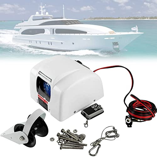ZMJGLL Boat Electric Anchor Winch Marine Saltwater Anchor Windlass Kit w/Remote Control,12V Heavy Duty Towing Winches,Anchors Up to 25 LBS,for Fishing
