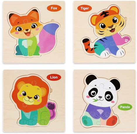 Holzpuzzle Holzspielzeug für Kinder 4er-Set Puzzle Lernspielzeug Pädagogisches Steckpuzzle Montessori Spielzeug Tier Holzpuzzle Puzzle Kleinkind Lernspielzeug Geschenke Mädchen Junge