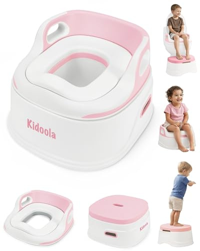 Kidoola 3-in-1 Potty Training Seat & Step Stool, Non-Slip, Universal, Pink | Universal Toilet Fit, Non-Slip Stable Base, Built-In Splash Guard, Removable Bowl, Easy Clean, Ages 2-4+