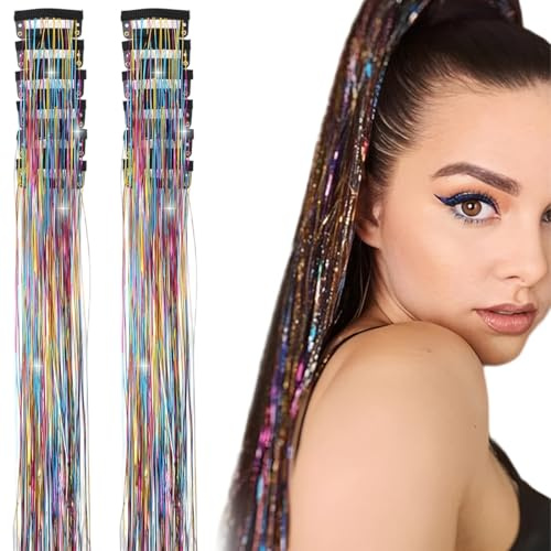 12 Pezzi Glitter Capelli, Tinsel Extension crini con Clip, Brillantini per Capelli, Balayage fai da te, Tinsel Hair, Hair Tinsel Clip, Colorful Fili Colorati, Tinsel con Brillantini