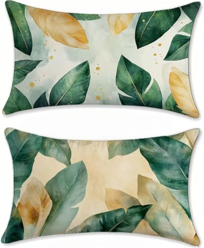 Örngott 40 x 65 set med 2 ark grönt kuddfodral (3) dekorativ kudde, linne kuddfodral 40x65 rektangulärt kuddfodral, heminredning, för vardagsrum sovrum säng soffa, m-860