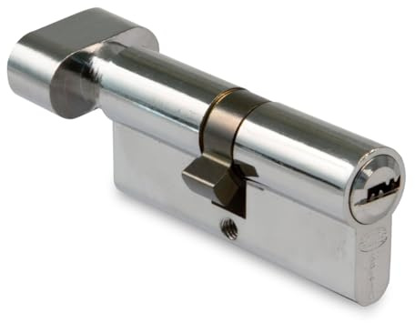 Amig - Cilindro de seguridad con muletilla - Cerradura para puertas - Bombín de Alta Seguridad - Antiganzúa y Antitaladro - Incluye 5 llaves - Cromado Brillo - Medidas: 70 (35-35 mm)