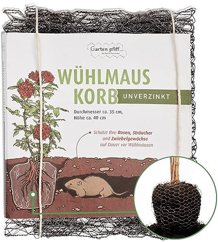 Wühlmauskorb GARTENPFIFF I Für Zwiebeln, Rosen, Sträucher etc. I Maschendraht I Höhe: 40cm und Durchmesser: 35cm I Wühlmausgitter unverzinkt I Effektiver Wurzelschutz für Ihre Pflanzen