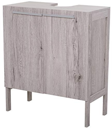 HOMCOM Meuble Salle de Bain sous lavabo - Meuble sous-Vasque - Placard 2 Portes avec étagère - dim. 60L x 30l x 70H cm - MDF Imitation Bois Gris