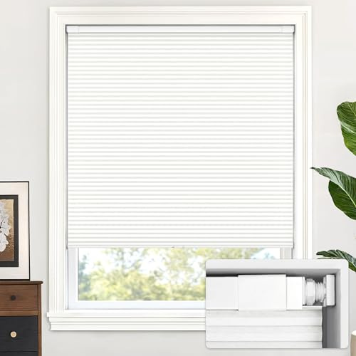 LazBlinds Jalousie, schnurlos, zellular, für Fenster, kein Werkzeug, kein Bohren, Lichtfilterung, Polyester, für Fenstergröße 61 x 163 cm (B x H), Weiß