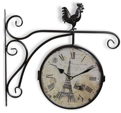 Horloge De Gare Ancienne Double Face Paris Tour Eiffel Fer Forge Blanc 24cm - Fer Forgé - Décoration d'Autrefois