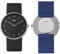 Braun 2-Zeiger-Quarz-Analoguhr, schwarzes Zifferblatt und schwarzes Lederarmband mit zusätzlichem blauen Silikon-Kautschukarmband, Schnellverschluss-Federstege, 38 mm, Modell BN0281BKBLG