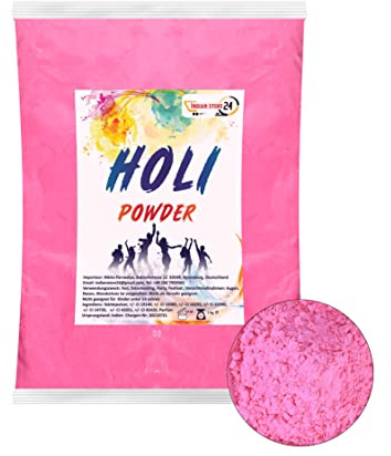 INDIAN STORE 24 Holi Gulal, polvere solubile in acqua, Natural Festival, servizio fotografico, Rangoli Colors, arcobaleno, in polvere colorata, per foto, feste, baby shower (rosa, 1 kg)