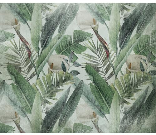 decomonkey Fototapete Natur Vintage 100x70 cm Tapete Fototapeten Vlies Tapeten Vliestapete Wandtapete moderne Wand Wandbild Schlafzimmer Wohnzimmer Deko Abstrakt Blätter Retro Pflanzen grün