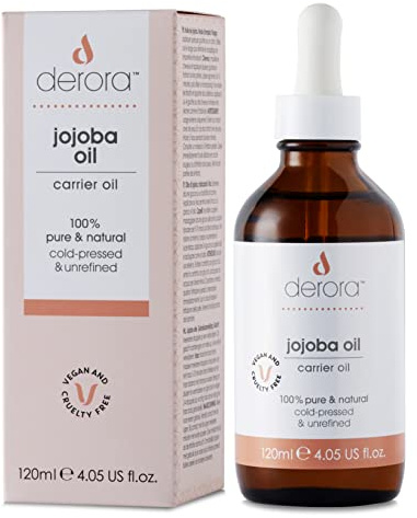 Derora Aceite de Jojoba | Nutre Piel, Cabello y Uñas | 100% Puro | Sin refinar | Natural | Prensado en frío | Rico en Antioxidantes y Vitamina E | Vegano y Libre de Crueldad (120ml)