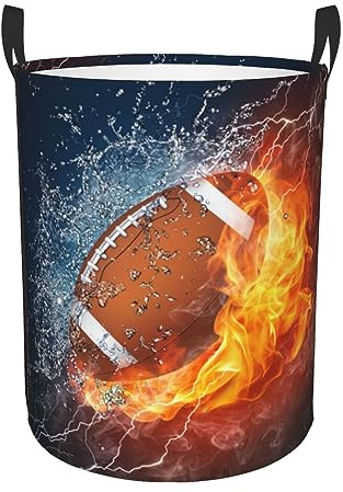 Gbuzozie American Football Ball In Fire And Water Round Laundry Hamper Sport Rugby Storage Basket Toys Clothes Organizer Bin For Home Bathroom Bedroom Dorm Nursery, 62l
