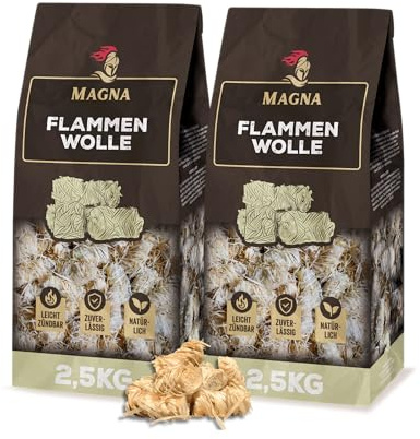 Magna Premium Flammenwolle - 350 Anzünder - Kaminanzünder, Kaminholzanzünder, Holzwolleanzünder, Feueranzünder, Holzkohleanzünder, Grillanzünder - 100% Natürlich 5 KG