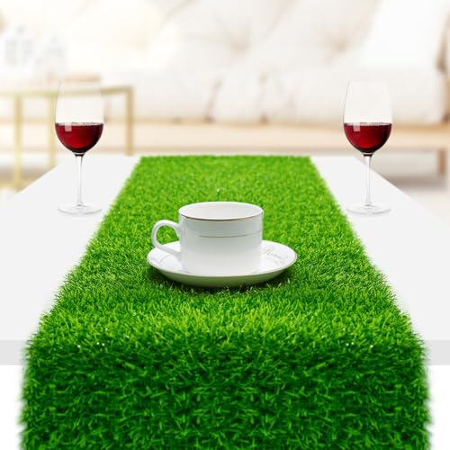 Grass Table Runner, 12 x 108 Easter Table Runner, Easte-Table- Decorations-Indoor, Fake Grass Decor: No Shedding & No Mess, Turf Table Tunner for Easter, Golf, Football, Birthday, Wedding Parties