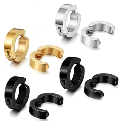 GGUFAY 4 Paires Non-Piercing Boucles d'oreille Clip d'oreille Faux Anneaux d'oreille pour Hommes et Femmes,Fausse Boucle d'oreille Homme, Boucle d'oreille Homme,Clip d'oreille Bijoux Non Piercing