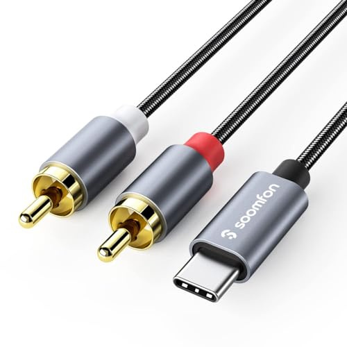 SOOMFON USB Type C to RCA Aduio Cable Phono Red White Audio DAC Lead 1M | Compatible with iPhone 17 Pro Max 16 iPad Pro/Mini Galaxy S26 Ultra S25 S24 A56 A17 Tab S7 Pixel 10/9 Speaker Hi-Fi Amplifer