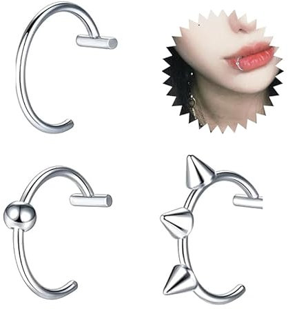 Lippenring 3 Stück Fake Lippenpiercing Ohne Stanzen Lippenbändchen Piercing Fake Lip Ring Septum Fakes Ringpiercing Lippe Helix Piercing Fake Nasenpiercing Unisex Lippenringe/Ohrringe