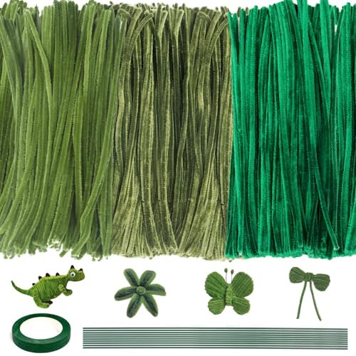 300 Stück Pfeifenputzer zum Basteln, 6mm Grüne Pfeifenreiniger Chenilledraht, 30CM Pfeiffenputzerdraht Pfeifenreiniger zum DIY Handwerks Pojekte Dekorieren Weihnachten