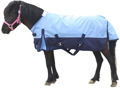 Mini Shetland Pony Fohlen Weidedecke - Wasserdicht 1200D Leicht 0g Regendecke für Miniaturpferd Esel und Abschnitt A (ohne Füllung) Hellblau 3'0