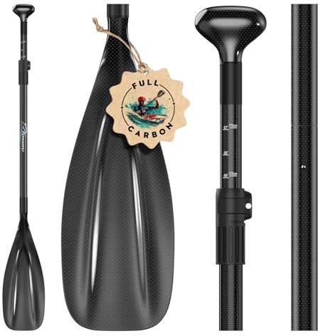 FOWAWU Pagaia SUP Fibra di Carbonio Completa, Leggero 1.45 lbs(657g) Pagaia da 3 pezzi per SUP Stand Up Paddle Board, Remo per Sup Regolabile Telescopica 160 cm – 210 cm