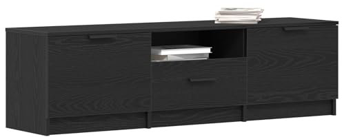 Mobile TV Rettangolare in Rovere Nero con 2 Porte e 1 Cassetto per Storage in Soggiorno Design in Legno Ingegnerizzato Duraturo Estetica Moderna Mobili per Organizzazione Multimediale Centro di Intra