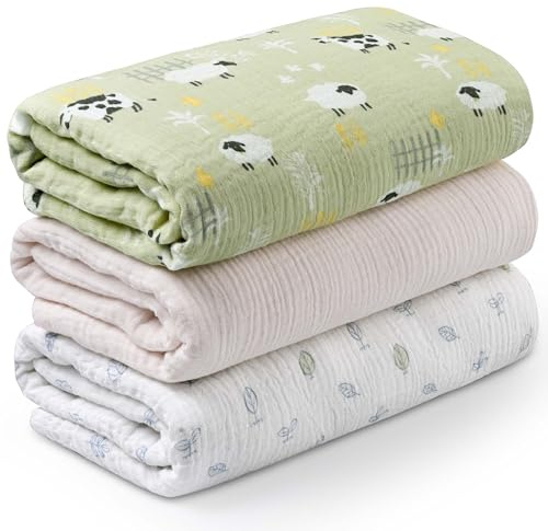 Soarwg Kids Musselin Pucktücher Baby, 3er-Pack, 95x100cm | Grasweiden Design. 95x100cm Musselin. Pucktuch, Spucktuch. Waschbar. Oeko-Tex.