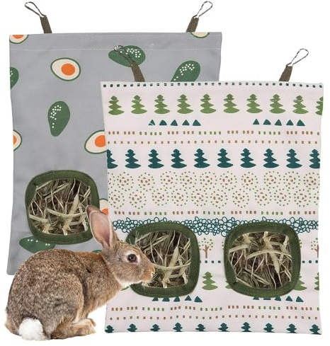 Hay Bag for Rabbits, 2PCS Two-Hole Hanging Rabbit Hay Feeder