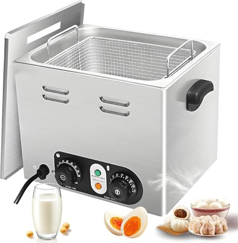 Cuociuova professionale da 2600 W - Cuociuova elettrico in acciaio inox con timer e cestello a rete, capacità di 45 pezzi, controllo della temperatura for uso in cucina di ristoranti