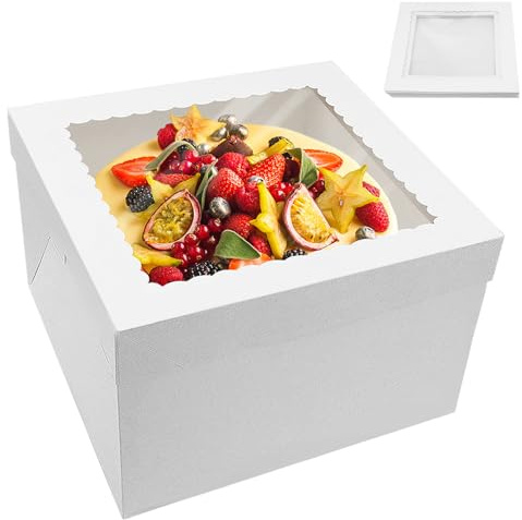 HVIHWI 5 Pièces Boite a Gateau Carton, Boite Gateau Carton avec Fenêtre, Boite Transport Gateau 30 x 30 x 20 cm, pour Patisserie, Gateau Anniversaire, Layer Cake, Biscuits(sans Plaque pour gâteau)
