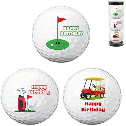 PIujsym 3 Stück Happy Birthday Golfbälle Geschenke, Lustige Golfbälle Geburtstag, Golfball Personalisiert, Geburtstagsgeschenk für Golfspieler Eine Einheit in Standardgröße