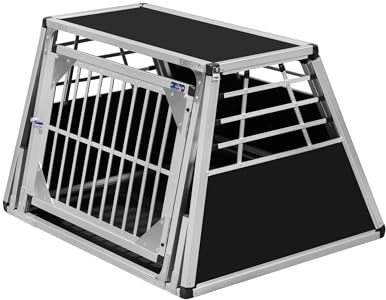 ALPUNA Transportbox N106 – Aluminium Einzelbox für Hunde 81×98×65 cm, Auto Hundebox mit Notausstieg, sicherer Hundetransport im Kofferraum mit Stoßstangenschutz