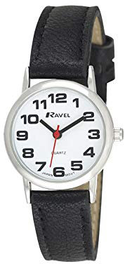 Ravel Women's Easy Read Watch with Big Numbers - Black/Silver Tone/White Dial