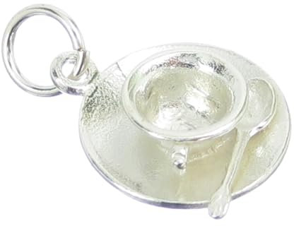 Tasse avec soucoupe et cuillère charm en argent sterling .925 x1 Boissons Thé charms