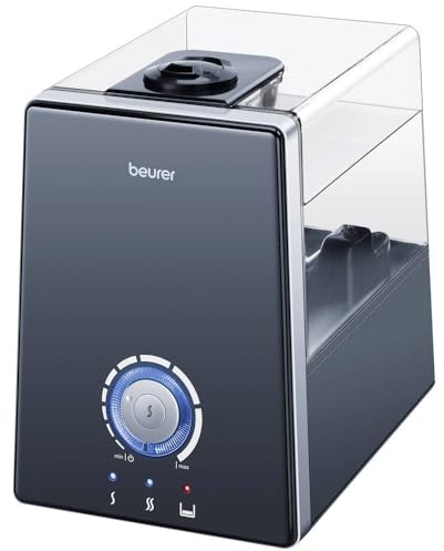 Beurer LB 88 Luftbefeuchter / Wasserverdampfer und Raumbefeuchter / mikrofeine Zerstäubung mit Ultraschall / Verdunster Beurer schwarz / bakterienarm für Räume bis 48 m²