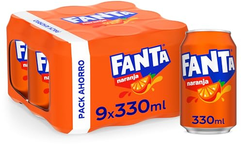 Fanta Naranja Refresco Bajo en Calorías Pack 9 x 330 ml | Bebida de naranja, bajo en calorías, con zumo de fruta, excelente para comidas, fiestas y reuniones