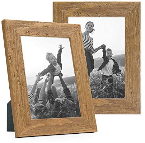 Bilderrahmen 13x18 cm Holz Eiche-Optik, 2er Set Echtholz-Rahmen rustikal, Strandhaus, Made in Germany, Echtglas, zum Aufhängen & Aufstellen, extra Zubehör - Treibholzlook mit einem Hauch Küstenflair