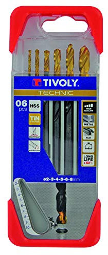 Bohrerschleifgerät A21 – Pack von 6 Spitzen für Metall DIN 338 HSS + TiN, Durchmesser 2, 3, 4, 5, 6, 8 mm