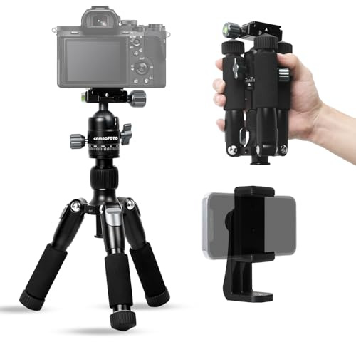 CAMBOFOTO Mini Stativ Kamera 52cm aus Aluminium mit 360° Kugelkopf | Tripod für Kamera und Smartphones, Geeignet für tragbare und Reise-Tischstative, max Belastung bis 3kg