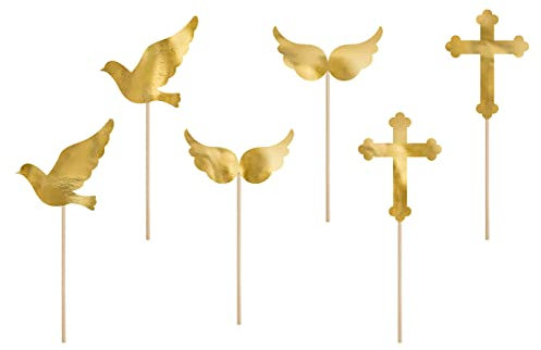 Mellilu Lot de 6 décorations pour gâteau de baptême Doré 8,5 cm à 11 cm