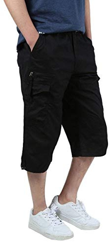 Allthemen Homme 3/4 Short Cargo Eté en Coton Pantacourt Sport Bermuda | Court Avec Multi-Poches,Cargo Plage,Avec Ceinture,Legers Respirant,Décontracté d'Été,Ceinture Élastique,Chino De Travail