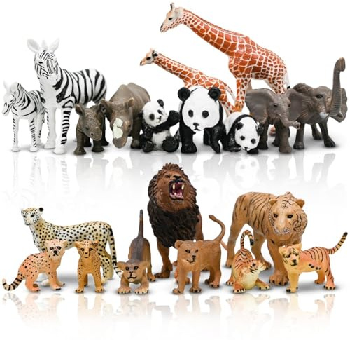 Kimicare 20PCS Safari Animals Figures Toys, Realistic Plastic Animals Figurines, African Zoo Wild Jungle Animals Playset with Elephant Giraffe Lion Tiger, Birthday Gifts for Kids Boys Girls