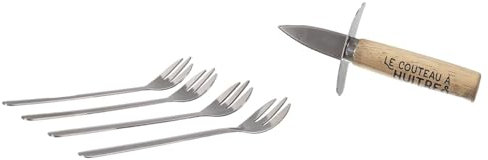 COOK CONCEPT - Coffret Huitres Couteau X1 et Fourchette X4 - Dimensions Coffret : 20 X 18 X 3 cm Bois-Acier