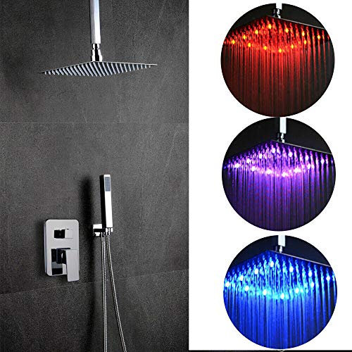 OUKANING LED Duschamatur Duschset Regendusche Duschkopf mit Handbrause Duschsystem mit Regendusche Duschsäule Duschstange Kopfbrause Handbrause