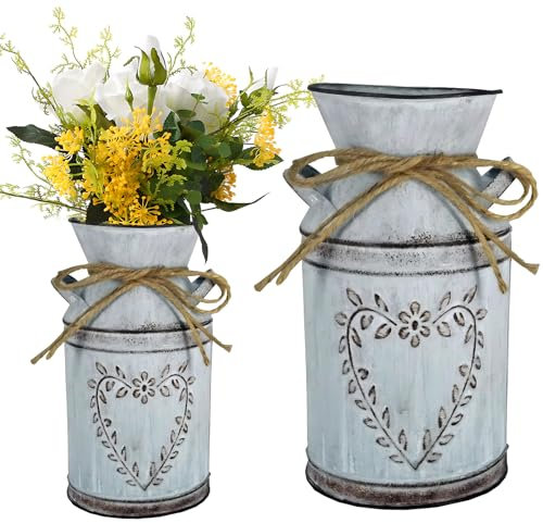 Florero Vintage Maceta de Hierro Cubo de Flores Rústico Cubo de Metal Jarrón Rústico de Metal Jarrón Decorativo de Flores para Decoración de Mesa para Jardín Decoración de Mesa de Sala de Estar