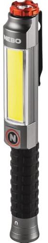 NEBO Big Larry 3 Work Light | Alkaline Batteries Included, 600 Lumens, 7 Light Modes, Magnetic COB Task Lamp & LED Flashlight, Steel Pocket Clip, Hands-Free Use, Water Resistant