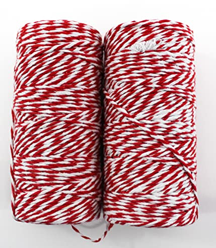 CaPiSo 2x100m Kordel 2mm Bäckerschnur Baumwollkordel Küchengarn Bäckerkordel zum Backkordel Dekoration Weihnachten (Rot-Weiss)