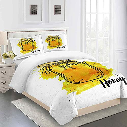 MUCXBE Baby Cot Duvet Cover Set 260x220cm 3 Pcs With Zipper Closure And 2 Pillowcases Hypoallergenic Yellow Honey Jar Breathable Microfiber Quilt Cover For Kids Double Bed Duvet Covers