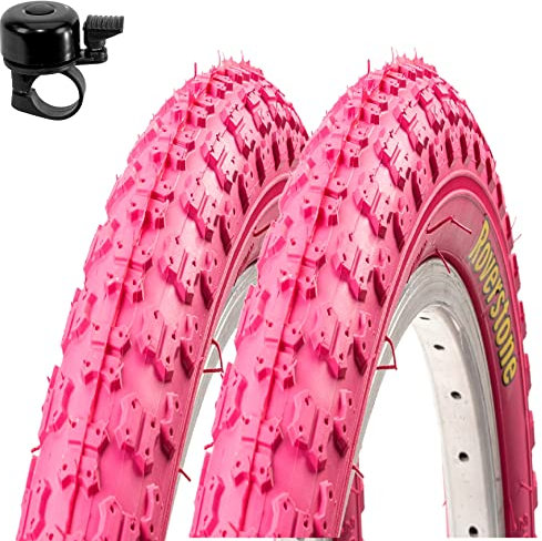 2 x Roverstone 20 Fahrradreifen Fahrradmantel Pink 54-406 (20 x 2,125) inkl. Fahrradklingel