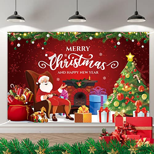 Fondo Grande y Pancarta de Feliz Navidad - Decoración de Papá Noel para Porche en Interiores y Exteriores - Suministros de Fiesta